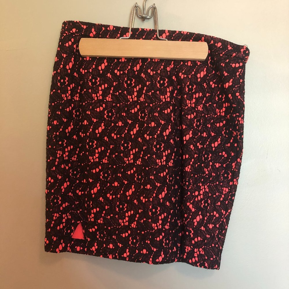 Coral Lace Pencil Skirt